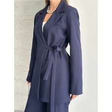 Vesantia Kadın Lacivert Bağlamalı Blazer Pantolon Takım