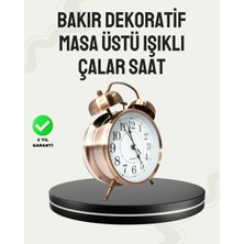 Oska Global Nostaljik Büyük Boy Metal Masa Saati Bronz Kaplama ve Yüksek Sesli Alarm