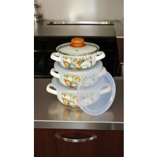 Nishev.com Evini Sev Liva Lüks Emaye Tencere Takımı – Vakumlu Kapaklı Saklama ve Pişirme Seti 14/16/18 cm