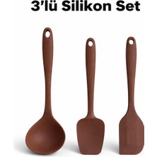 Evolis Kitchen 3 Adet Isıya Dayanıklı Yanmaz Yapışmaz Silikon Set Kepçe-Oval Spatula-Spatula