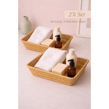 Yzhome 2 Li Dikdörtgen Hasır Servis Sunumluk Sepet Organizer Düzenleyici Ekmeklik 27*20CM