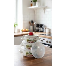 Nishev.com Evini Sev Hüma Lüks Emaye Tencere Takımı – Vakumlu Kapaklı Saklama ve Pişirme Seti 14/16/18 cm