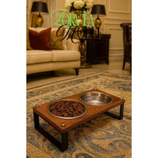 Reyo Ok-Ay Store Zorvia Paslanmaz Çelik Kedi Köpek Mama ve Su Kabı Standı, %10 Eğimli, Ergonomik, Yükseltilmiş Sağlıklı Beslenme, Siyah-Ceviz