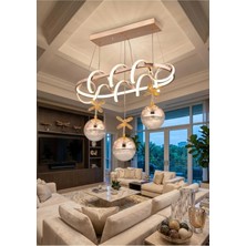 Deniz 3 Toplu Modern Sarkıt Avize ,gold Sarkıt Power LED Avize, 3 Renk Yanabilen LED Avize,