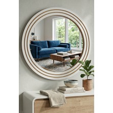 Montesev Antik Ahşap Beyaz Dekoratif Ayna Banyo Lavabo Aynası Yuvarlak Ayna Duvar Aynası