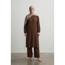 Kadın Şuranur Düğmeli Gömlek Yaka Tunik Takım 2xl 6xl Tesettüre Uygun Basic Stil