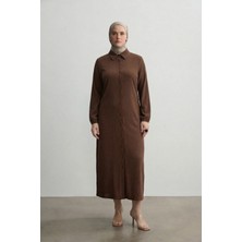 Şuranur Bürümcük Gömlek Yaka Boydan Düğmeli Uzun Elbise Tesettüre Uygun 2xl 6xl