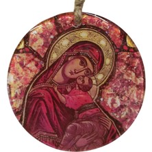 Mixperi Cam Ikon Duvar Dekoru - 12 cm Askılı Meryem Ana Tasarımlı Cam Süs