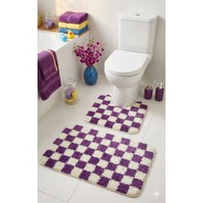 Eurobano Chess Dama Desenli Lateks Kaymaz Taban Makinede Yıkanabilir 2'li Bohem Banyo Paspası 80X50 50X40 cm