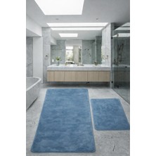 Teksev Relax Turkuaz Büyük Boy 80X150 + 50X80 cm 2'li Banyo Halısı Paspası Seti Kaymaz Klozet Takımı
