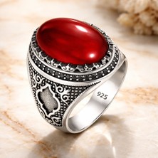 Siset Gümüş 925 Ayar  Motifli  Oval  Akik  Taşlı  Erkek  Gümüş  Yüzük