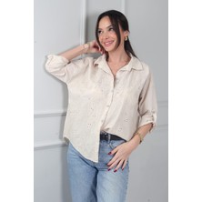 By Saygı Kadın Çiçek Nakış Işlemeli Italyan Cotton Gömlek