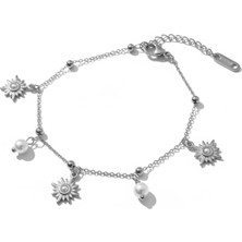 Cesicey Çelik Inci Sallantılı Zarif Kadın Bileklik Gümüş Renk