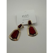 Net.Accessories Bordo-Gold Detay Küpe
