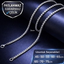 Voyage Accessory Farklı Ölçü Seçenekleri ile  / 3mm Kararmaz  Paslanmaz Çelik Box Erkek Zincir Kolye