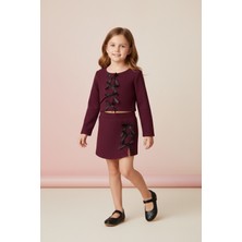 Le Mabelle Bordo Fiyonk Detaylı Kız Çocuk Etek Ceket Takım - Silvana