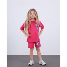 Cg Kids Stitch Kız Çocuk Tshirt Şort Alt Üst Takım Sırt Baskı Detaylı