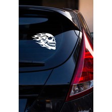 Mıgnatıs Alevli Kuru Kafa Oto Sticker - Modifiye Araç Sticker - Alevli Araba Sticker 15X10CM