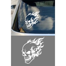 Mıgnatıs Alevli Kuru Kafa Oto Sticker - Agresif Alevli Araba Motor Sticker 12X15CM