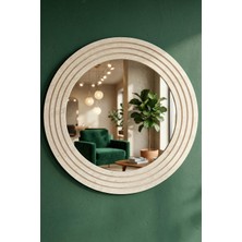 Montesev Antik Ahşap Traverten Dekoratif Ayna Banyo Lavabo Aynası Yuvarlak Ayna Duvar Aynası