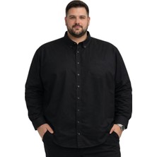 Battal Moda Battalmoda Erkek Büyük Beden Siyah Uzun Kollu Gömlek 3xl-4xl-5xl-6xl-7xl-8xl