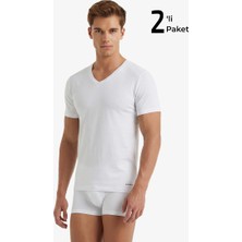 Blackspade Erkek Fanila 2'li Paket %100 Pamuk V Yaka Loose Fit 9639 - Beyaz