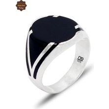 Midyat Nurtaş Gümüş Siyah Çizgili Oval Model 925 Ayar Gümüş Erkek Yüzük 201025448