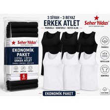 Seher Yıldızı Seher Yildizi Seher 6'lı Erkek Beyaz-Siyah Atlet Pamuk Penye