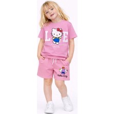 Cg Kids Hello Kitty Kız Çocuk Tshirt&şort Alt Üst Takım Süper Kalite Kumaş Sırt Baskı Detay