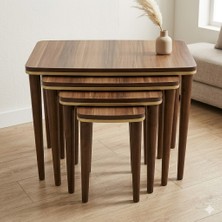 Cg Home Sahra 4’lü Zigon Sehpa Seti | Komple Lake Boyalı | Gold Detaylı | Modern Yan Sehpa