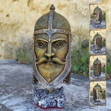 Keematee Tasarım Dekoratif Gümüş Sakal Maskeli Zırhlı Miğfer Obje Biblo