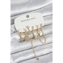 Clariss Ashwork 316L Çelik Gold Renk 6'lı Set Charmlı Kadın Küpe 587455