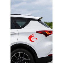 Mıgnatıs Türk Motifli Bozkurt Ay Yıldız Sticker - Türk Bayrağı Araba Motor Sticker 15X13CM