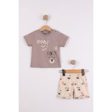 Joy Kids Erkek Bebek Hayvan Kompozisyonlu Takım (9-24AY) (Kahve-Bej)