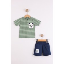Joy Kids Erkek Bebek Çizgili Basic Takım (9-24AY) (Yeşil-Lacivert)
