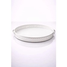 Yzhome Beyaz Dantelli Metal Servis Sunum Tepsisi Tepsi 35*25CM