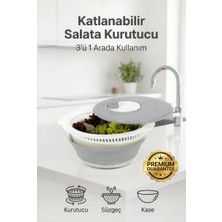 4Berry Katlanabilir Salata Kurutucu - Süzgeç ve Kase Seti - 3’ü 1 Arada 4.5 Litre Gri