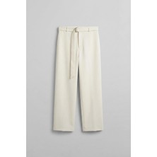 Abluka Online Erkek Baggy Fit Smart Casual Kemerli Pantolon Beyaz