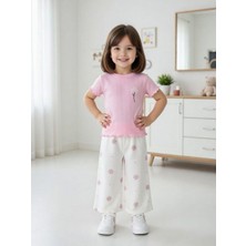 Cg Kids Pamuklu Fitilli Nakışlı Tshirt & Müslin Çiçek Nakışlı Ispanyol Paça Pantolon Süper Kalite