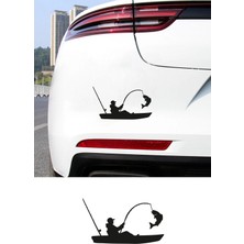 Mıgnatıs Kayıkta Balık Tutan Adam Sticker – Araba Cam Kaput Sticker 15X8CM
