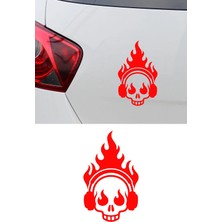 New Jargon Alevli Kafatası Araç Sticker - Dj Kurukafa Oto Sticker - Motor Sticker 9X15CM