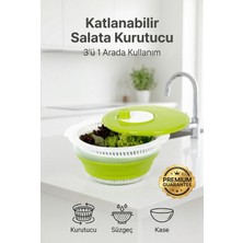 4Berry Katlanabilir Salata Kurutucu Yeşil 4.5 lt Süzgeç ve Kase Seti Dayanıklı PP Malzeme