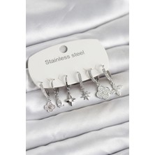 Clariss Ashwork 316L Çelik Gümüş Renk 6'lı Set Yonca Model Kadın Küpe 587455