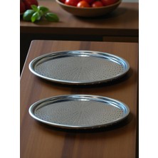 MyBru Paslanmaz Çelik Delikli Pizza Fırın Tepsisi Lahmacun Fırın Tepsisi 2'li Set 32 36 cm