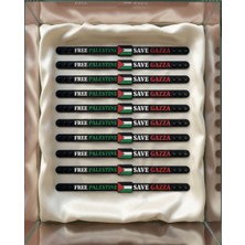 Zaytoon 10\'lu Filistinli \"save Gazza\" Siyah Kokolu Lastik Ayarlanılabilir El Bileklik A300070-10