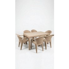Çavdar Group Flash 90X150 cm Rattan 6 Kişilik Masa Takımı Camsız Flash Sandalye Bahçe Teras Takımı Oturma Grubu
