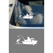 Mıgnatıs Balıkçı Sticker – Balık Avı ve Tekne Figürlü Oto Sticker 15X8CM