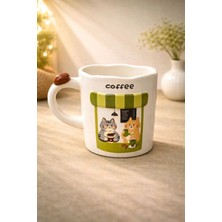 Yzhome Acar Porselen Lüks Büyük Boy Coffee Dekor Kedili Bardak Kupa 400ML