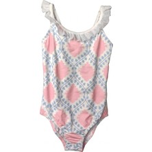 Look Me Etnik Figürlü Asimetrik Görünümlü Omuzları Fileli Kız Çocuk Mayo