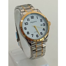 Vegans Çelik Kordonlu, Altın Sarılı, Takvimli, 3 Atm Su Geçirmez, 2 Yıl Garantili Erkek Kol Saati